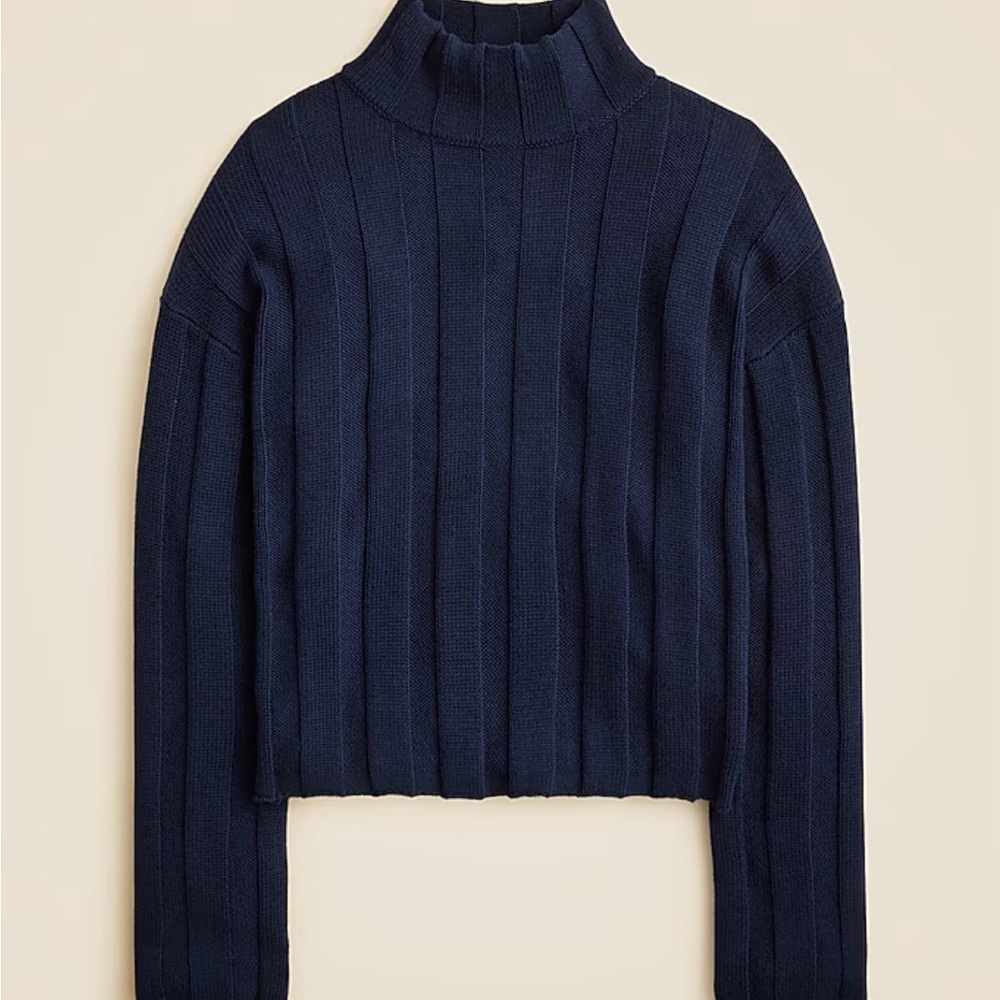 NWT J.Crew Ribbed Cotton Mockneck Sweater Navy Pullover Knit, Size XS